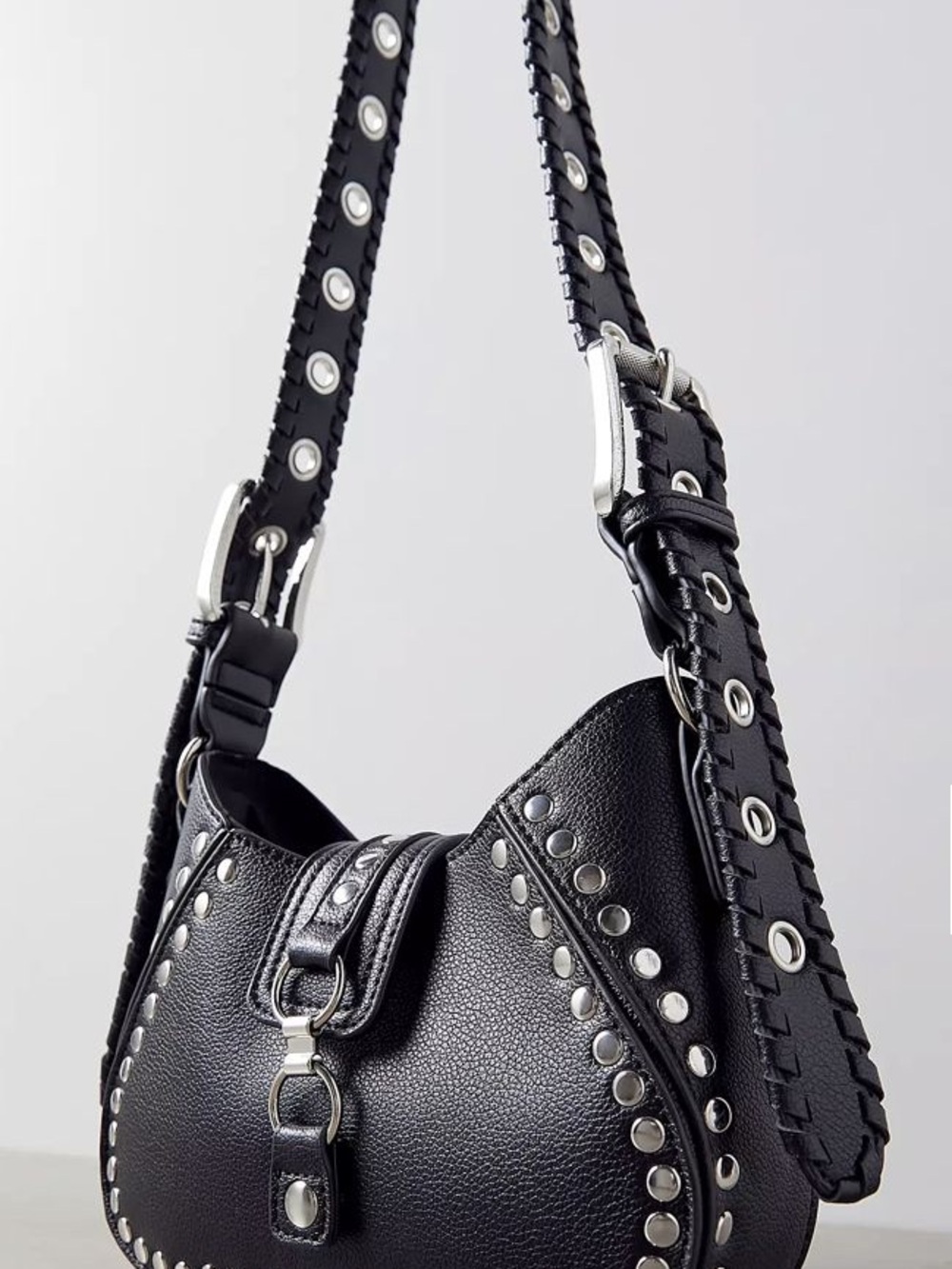 Urban Outfitters Devon Black Studded Leather Shoulder Bag